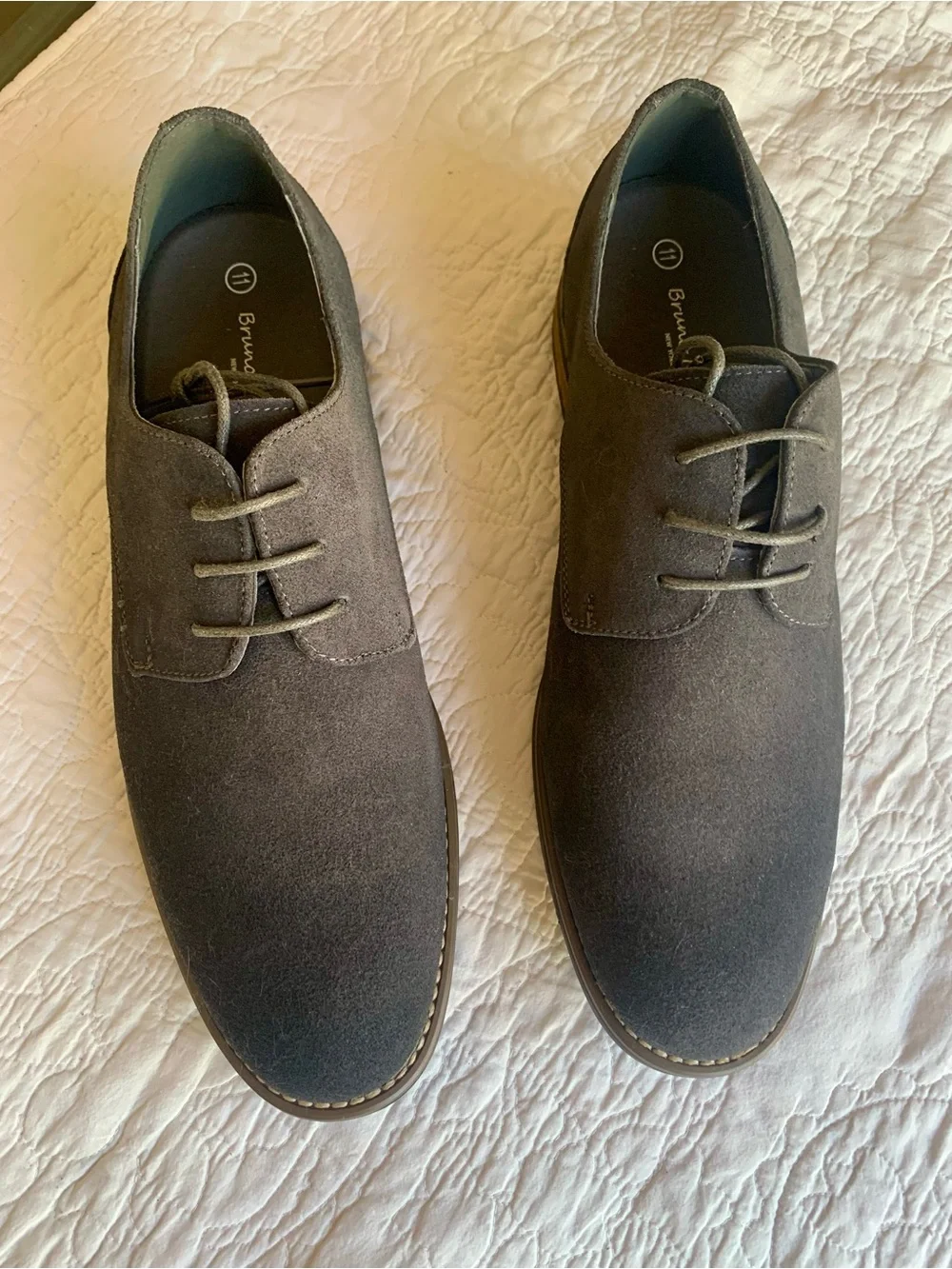 Bruno Marc Grey Suede Oxford Lace-Up Shoes